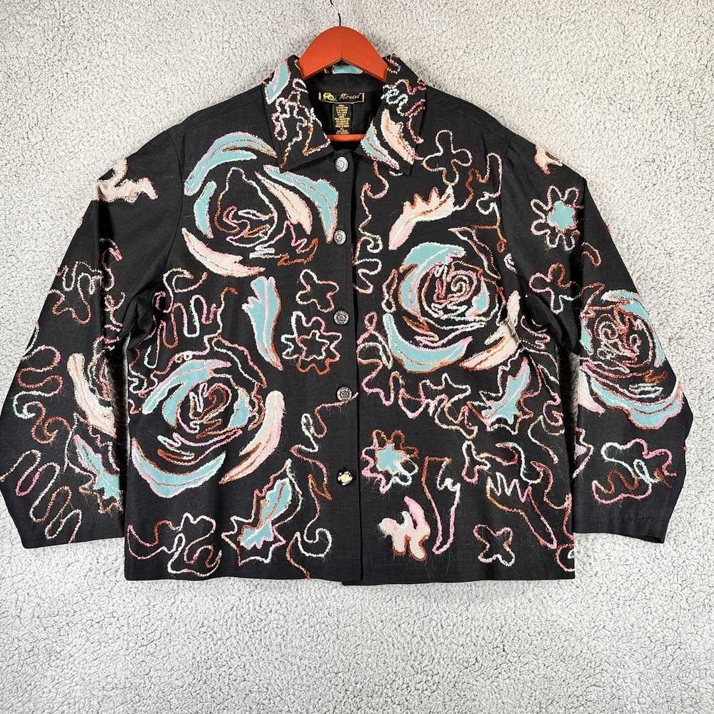 Mirasol Woman's XL Button Up Dressy‎ Jacket Psychedelic Boho Silk Blend Grandma